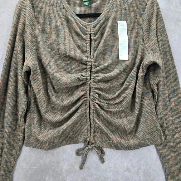 Wild Fable Brown Knit Crop Drawstring Split Longsleeve Cozy Top NWT Extra Large - Picture 4 of 7
